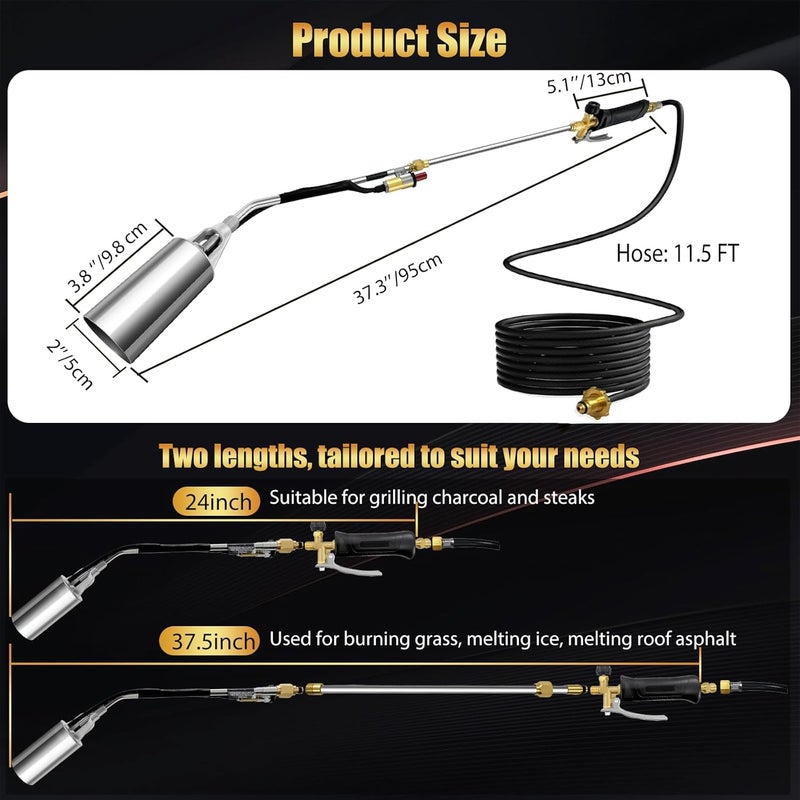 Loyala Weed Torch with Self Igniter, 1,800,000 BTU Propane Torch Weed Burner with 11.5FT Hose, High Output Blow Torch for Weed, Flame thrower for Weeding, Roof Asphalt, Melting Snow, Road Marking, BBQ - Image 2